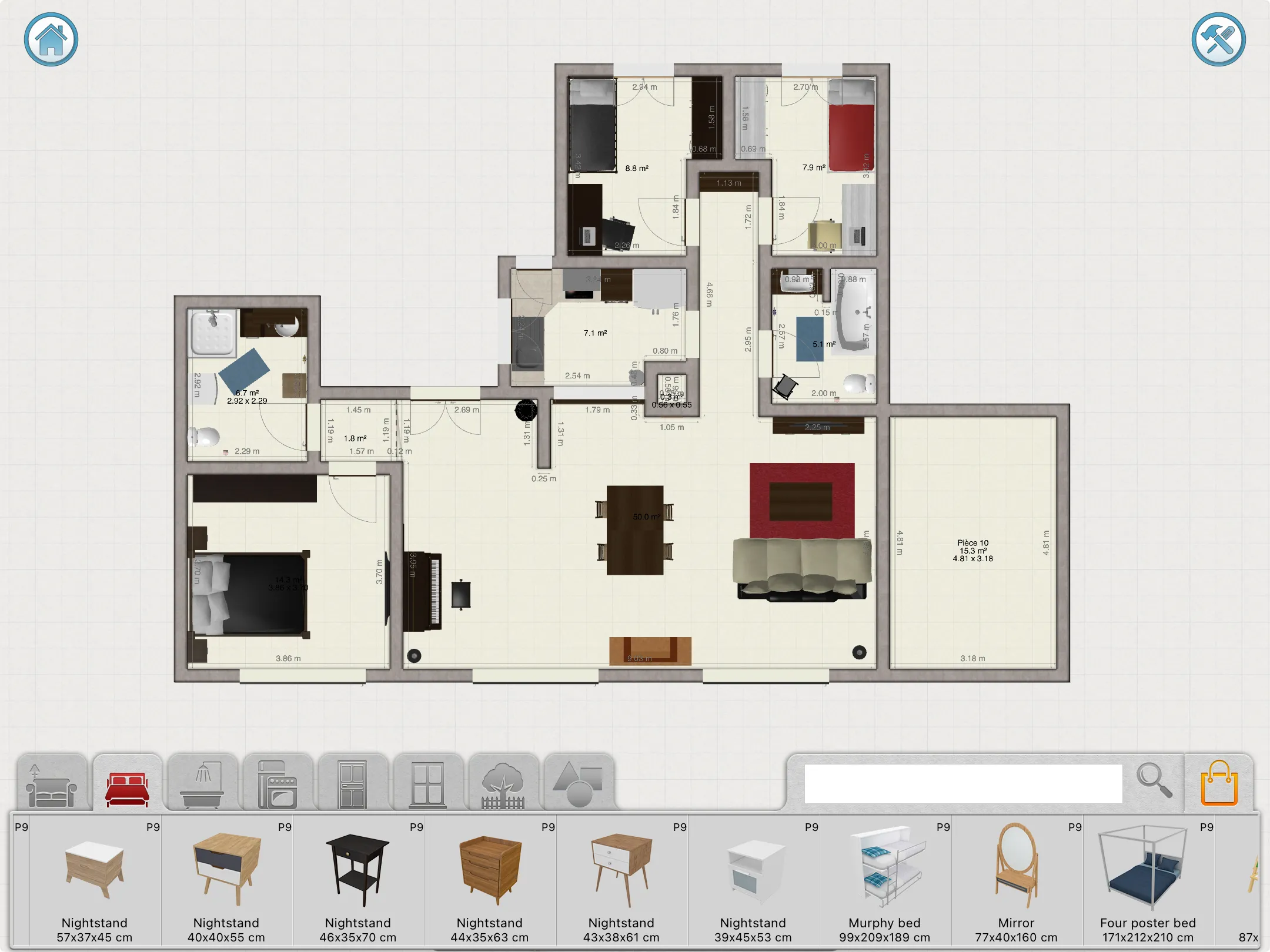 2D colored floorplan with furnitures