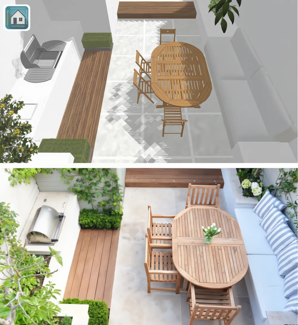 Split view with Keyplan 3D view and photorealistic terrace
