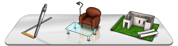 The Keyplan 3D App tool bar with colorfull icons, a pencil, a chair, and a 3D Home plan